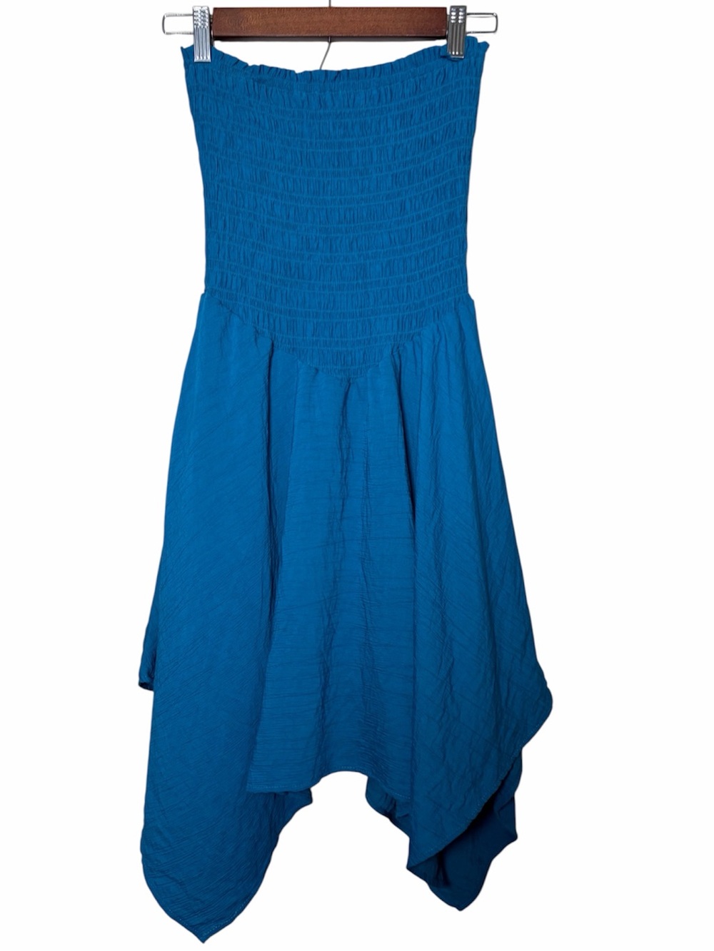 Max+Ash Asymmetrical Handkerchief Hem Strapless Smocked Top Mini Dress Large